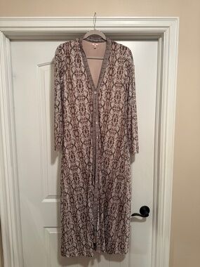 Reba Taupe and Dark Brown Snake-Print Duster Cardigan